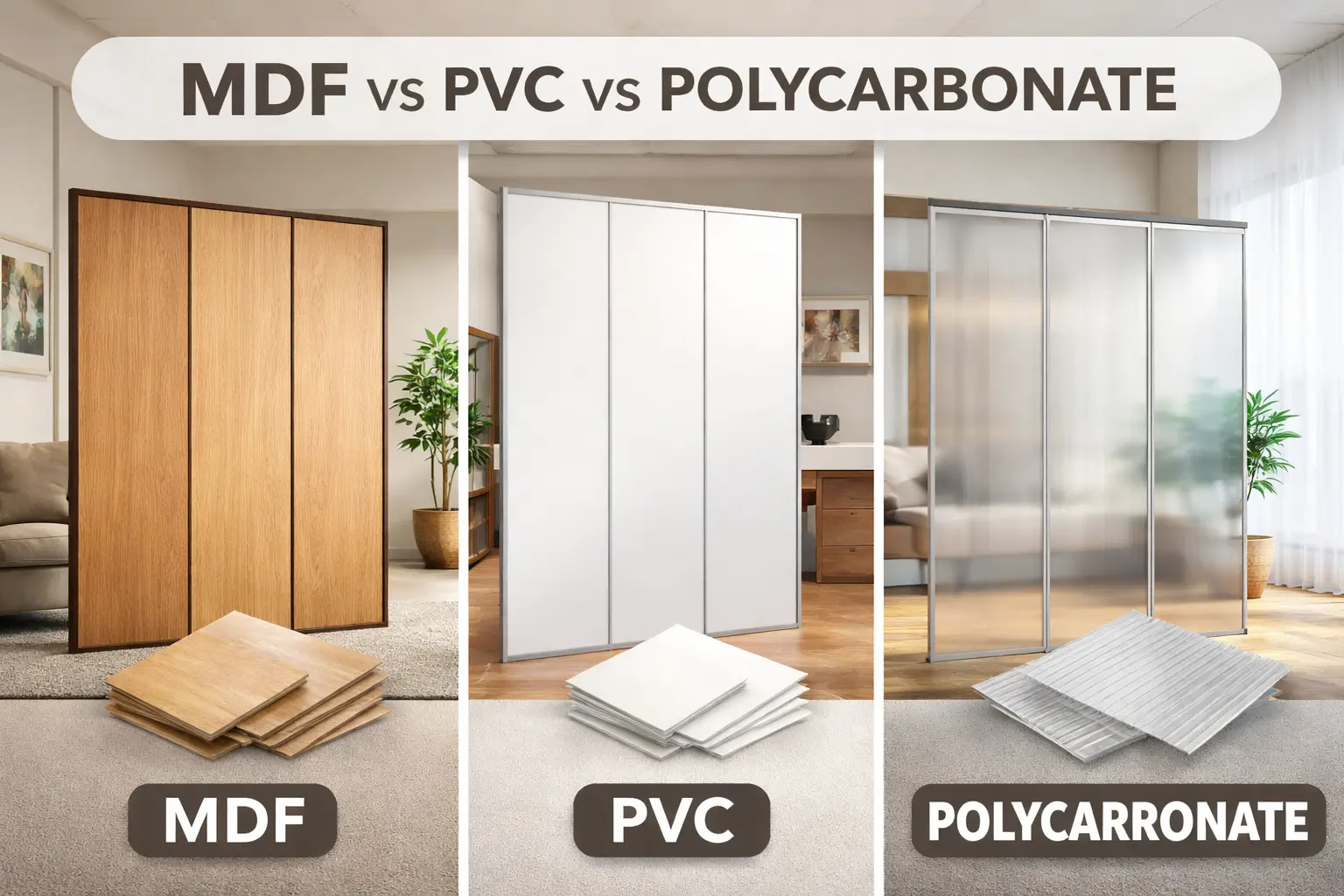 Comparison: MDF vs PVC vs Polycarbonate for Removable Room Dividers