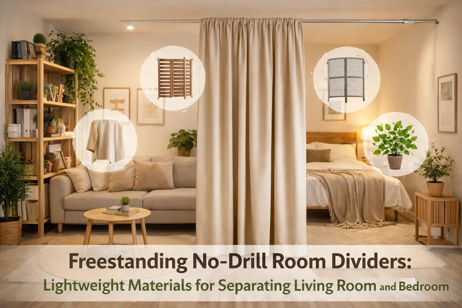 Freestanding no-drill room dividers lightweight materials for separating living room and bedroom