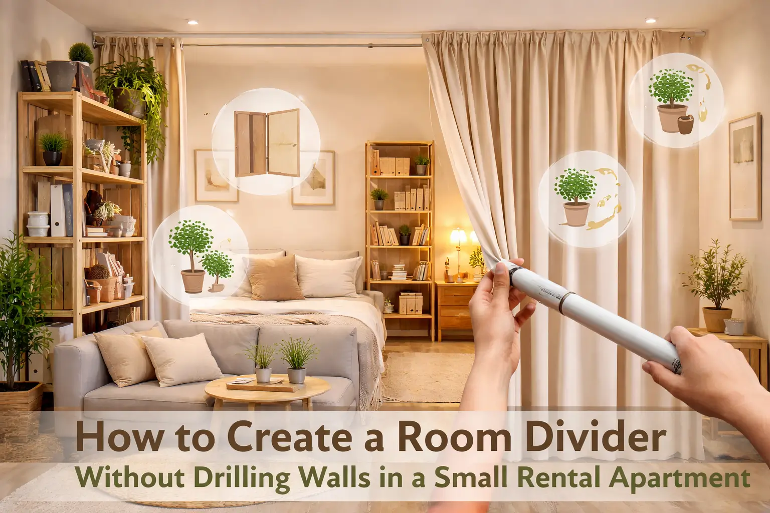 How to create a room divider without drilling walls in a small rental apartment