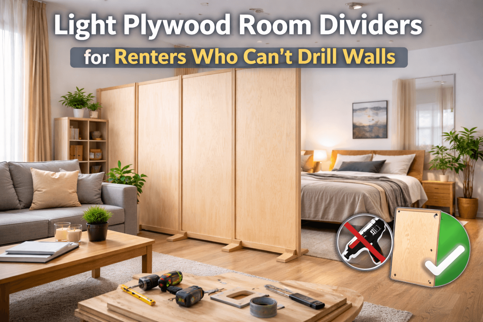 Light Plywood Room Dividers for Renters Who Can’t Drill Walls