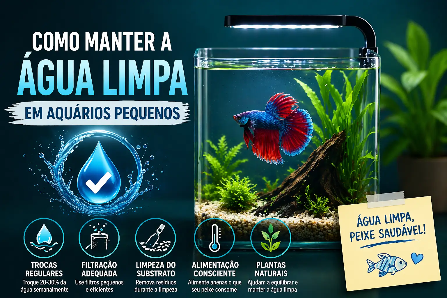 Como manter a água limpa em aquários pequenos
