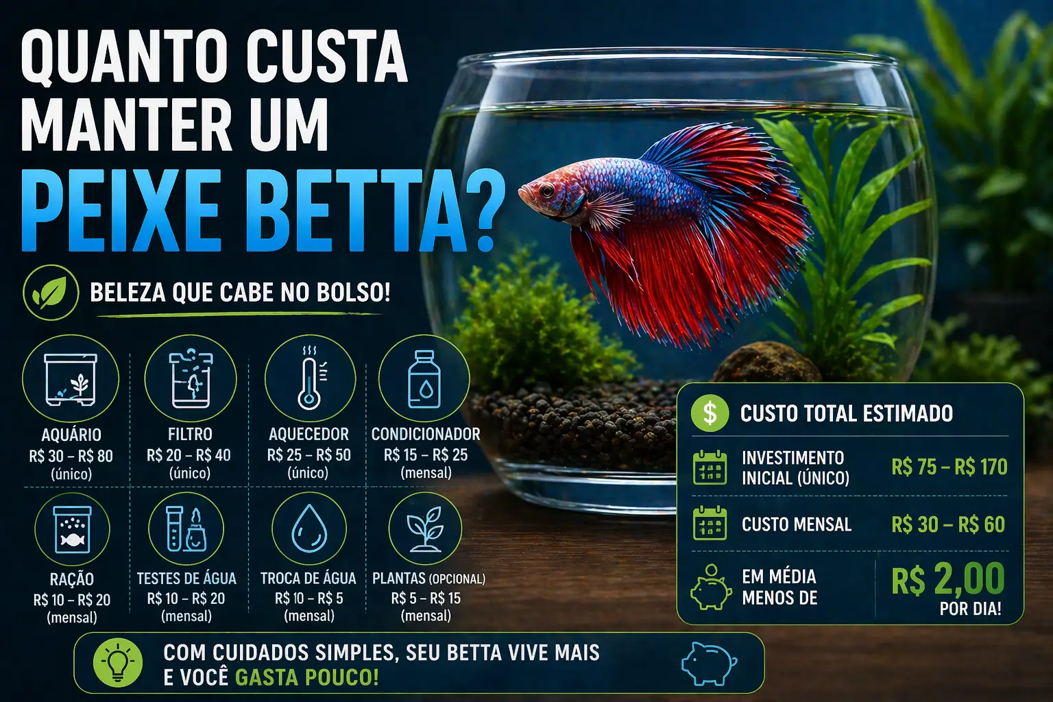 Quanto custa manter um peixe betta